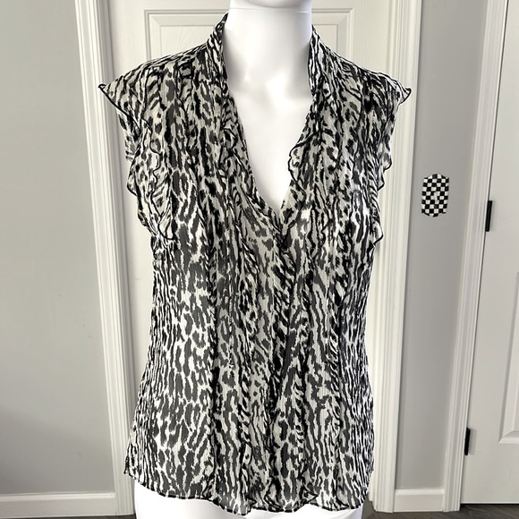 Banana Republic Tops - Banana Republic Vintage Animal Print Black/White Ruffled Sheer Sleeveless Blouse